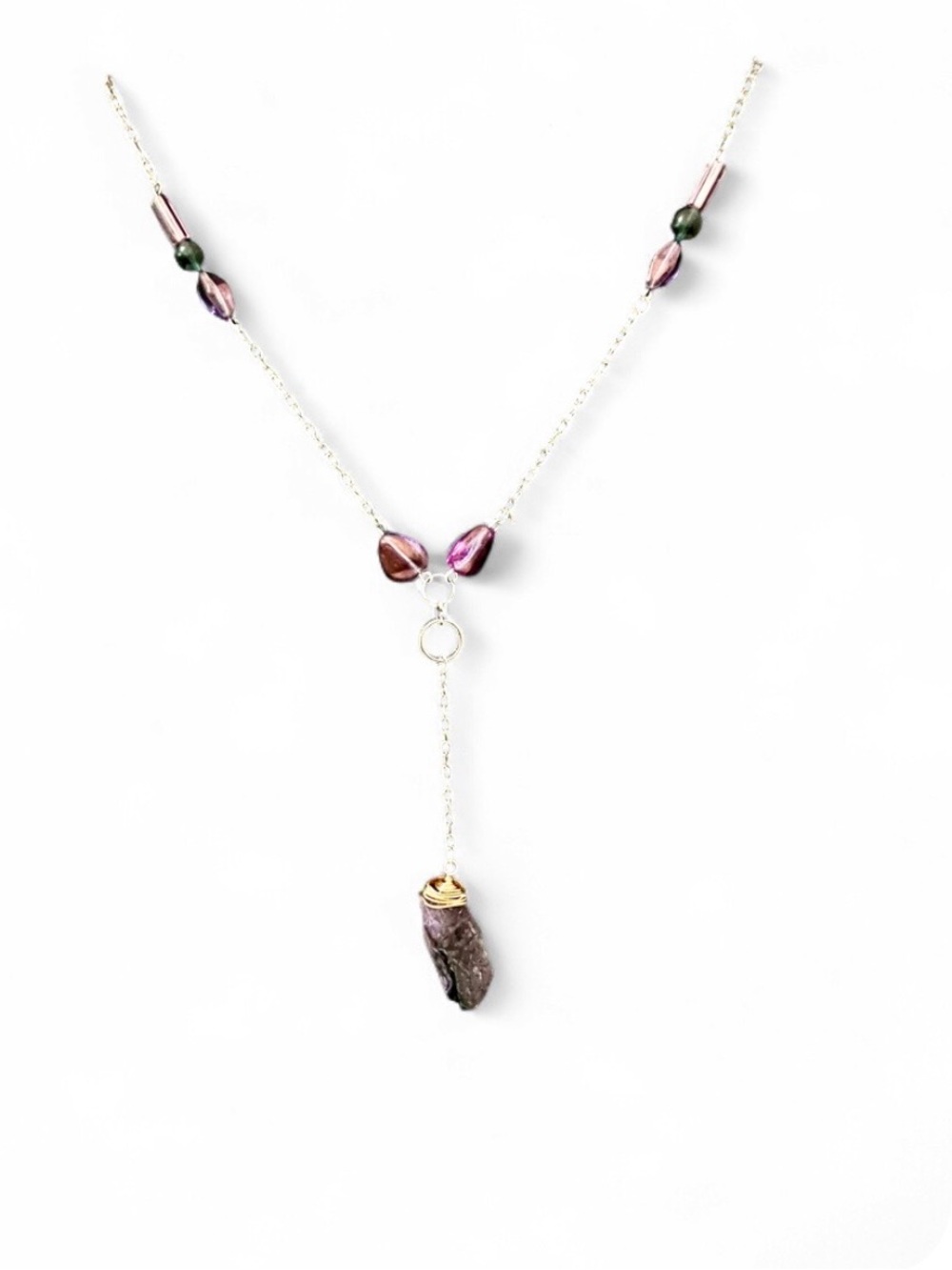Handcrafted Necklace Raw Wire Wrap Amethyst Crystal Purple Beads Goth Fairycore